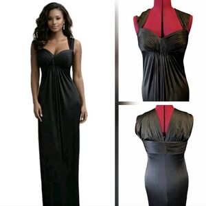 ❤BCBGMAXAZRIA Black Evening Gown•Sculpted Ruched Bodice• Ultra-Comfort Stretch•L